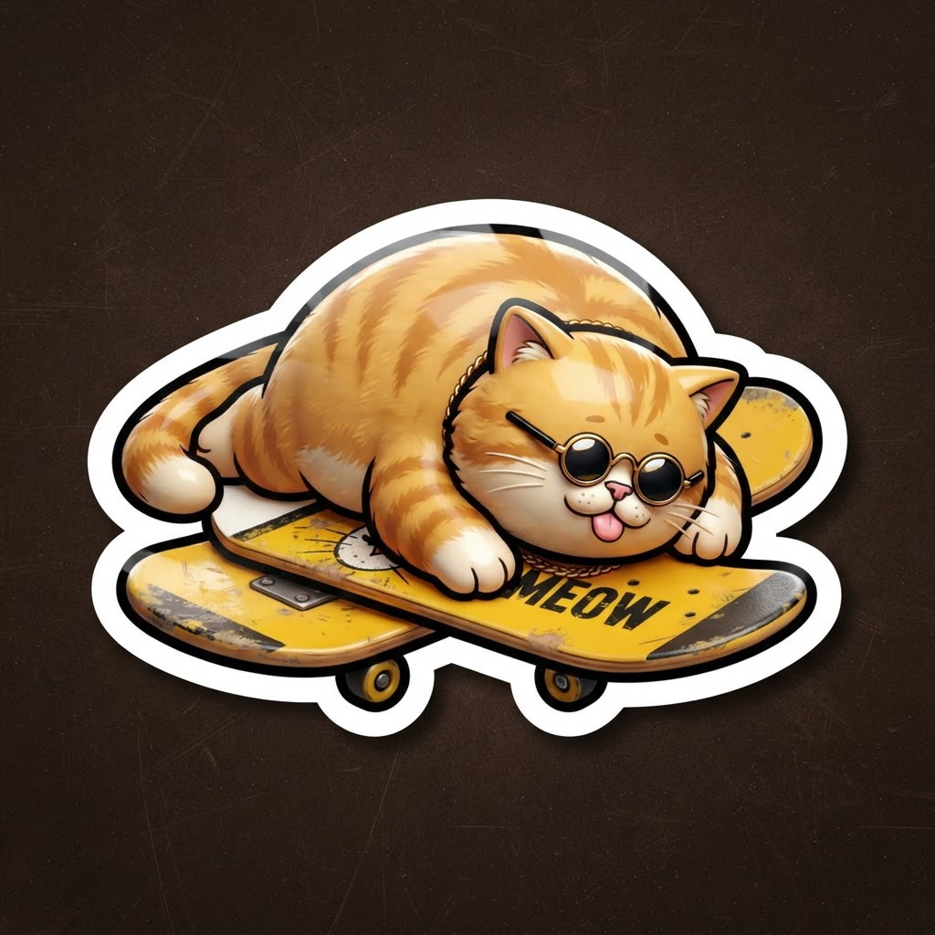 A chunky tabby cat napping on a golden skateboard